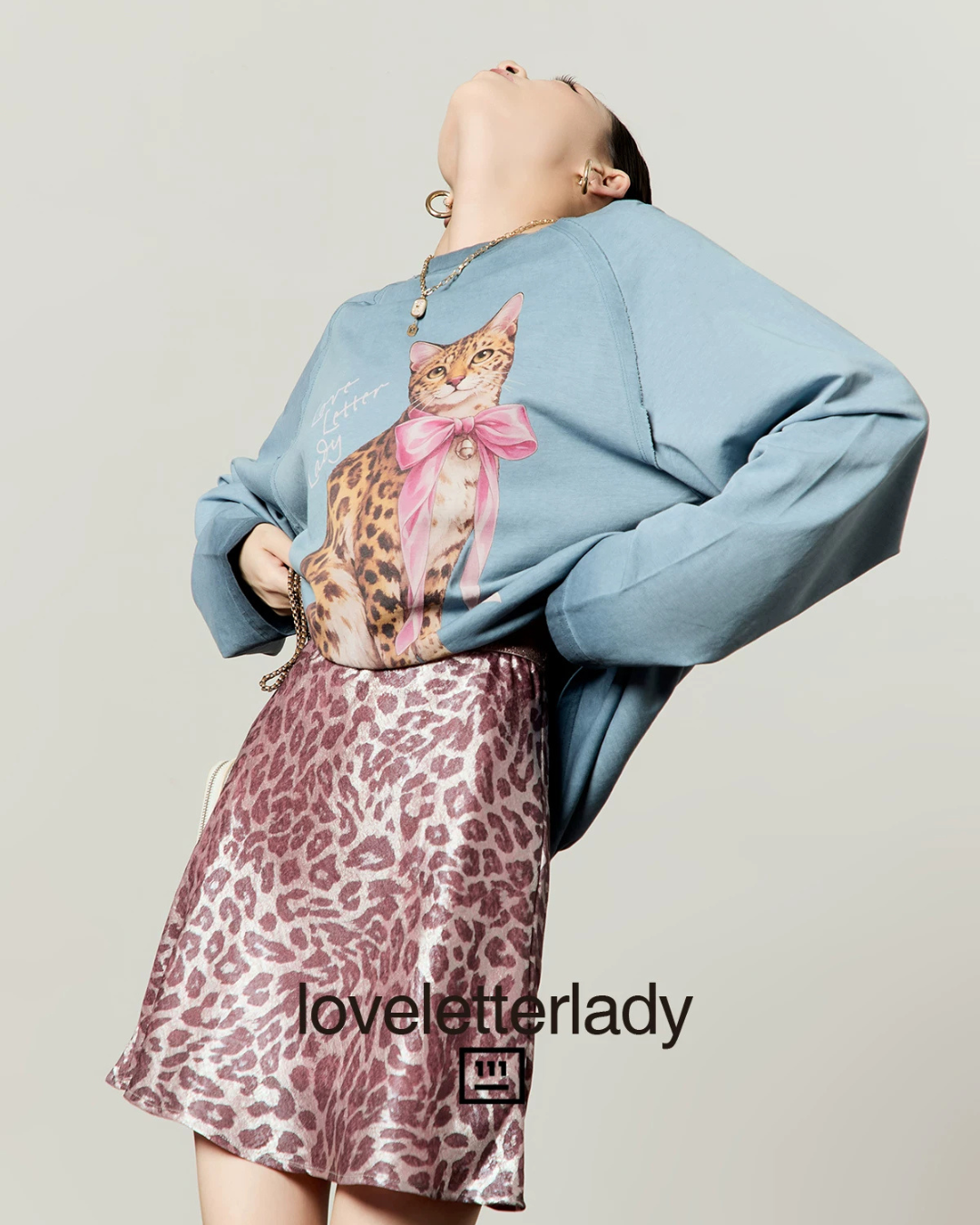 Leopard Print Oversized Sweatshirt / Leopard Mini Skirt LLA0666