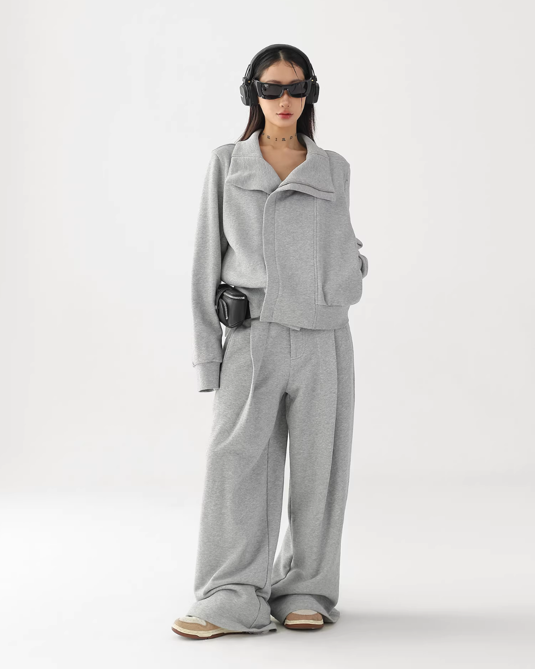 Stand Collar Cropped Jacket/Casual Wide Pants ACS0360