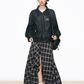 Leather Jacket / Asymmetric Check Pattern Skirt WEO0064
