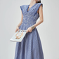 Gingham Check Shirring Long Dress FER0249