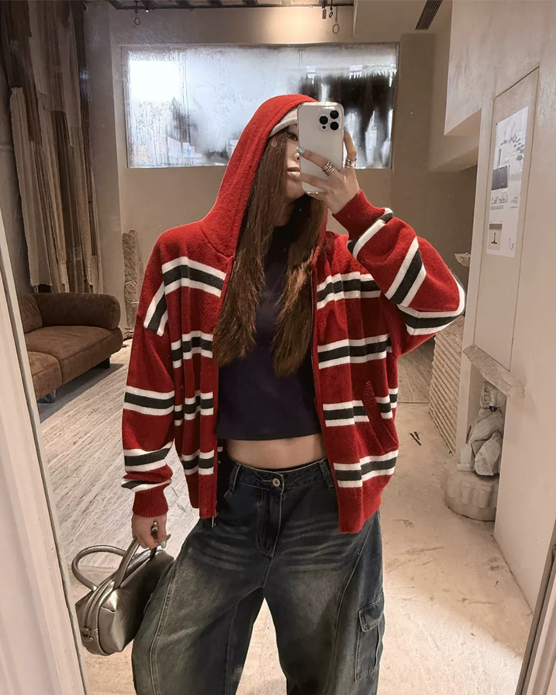 Striped Knit Hoodie WWP0004