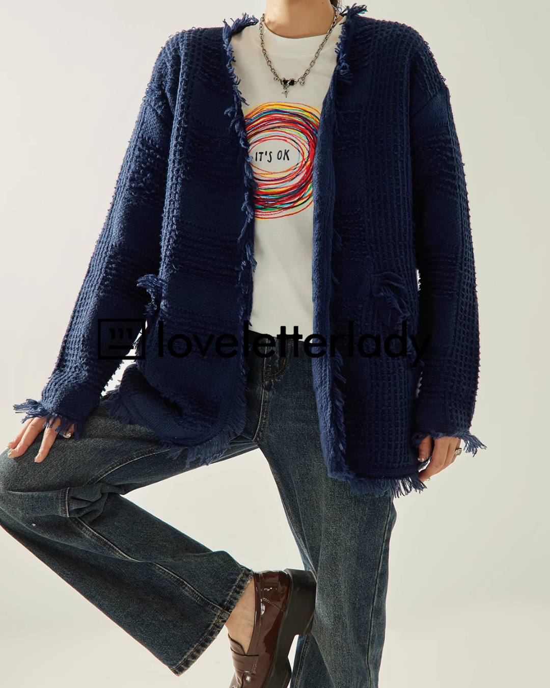 No Collar Fringe Knit Jacket LLA0404