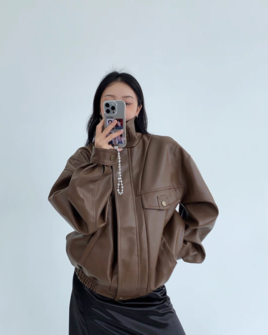 Stand Collar Fake Leather Blouson YLS0909