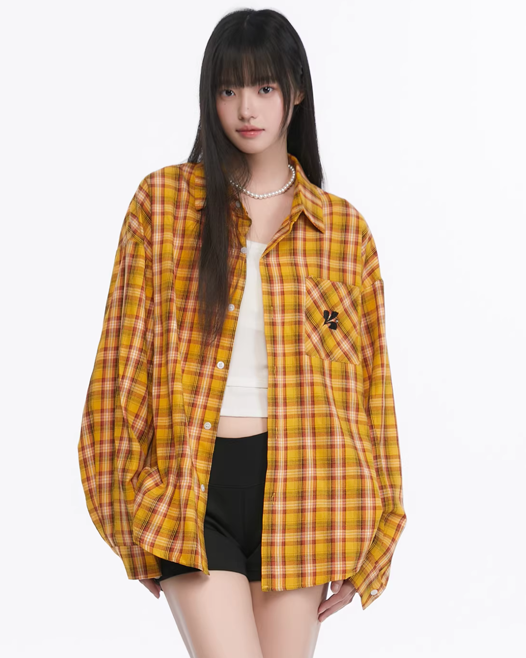 Paid Loose Long-Sleeve Shirt / Washed Straight Jeans KIP0009