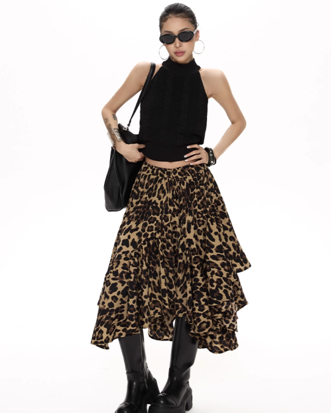Leopard Asymmetrical Tiered Skirt ZRS0092