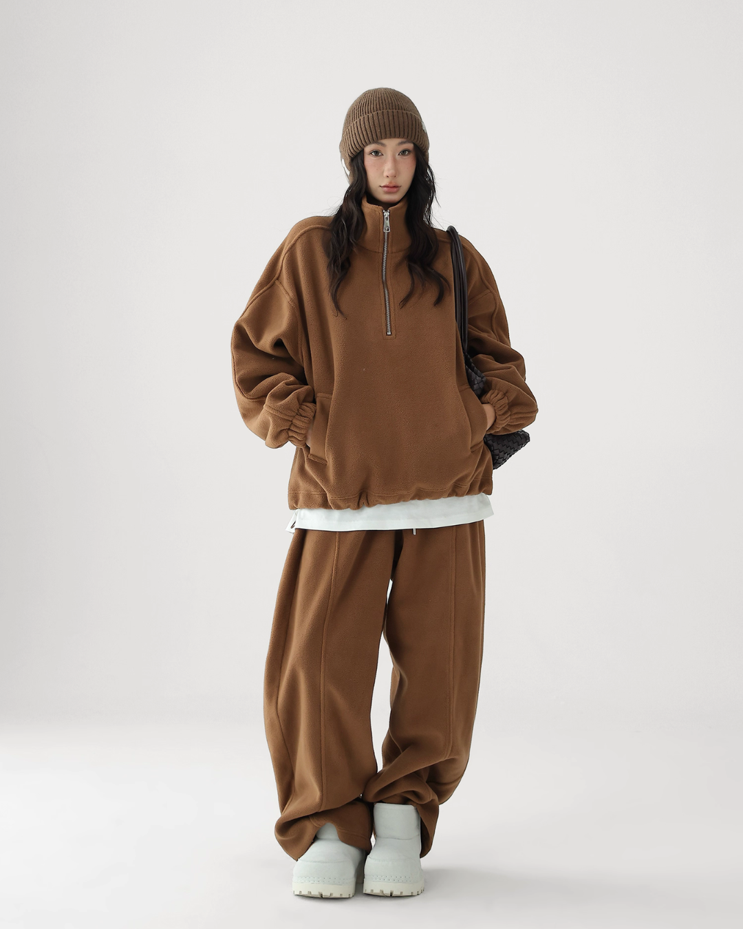 Half-Zip Stand Collar Fleece Top / Wide-Leg Sweatpants ACS0300