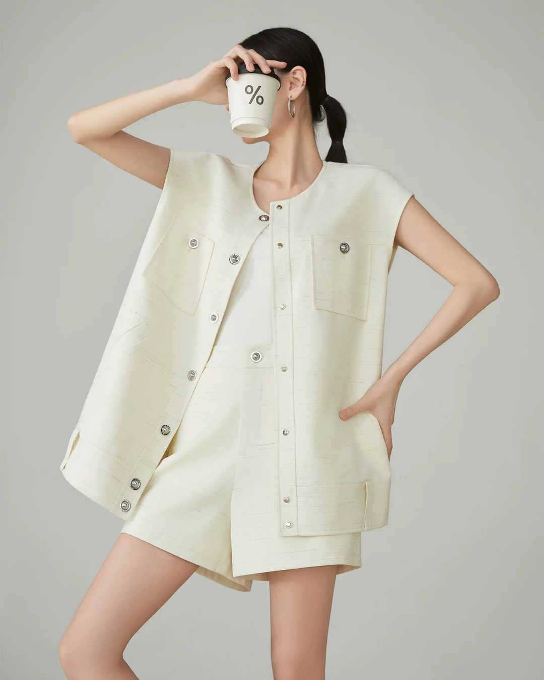 Round Collarless Vest / Half Pants FER0344