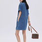 Polo Collar Denim Shirt Dress SHN0035