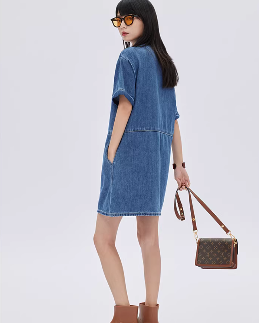 Polo Collar Denim Shirt Dress SHN0035