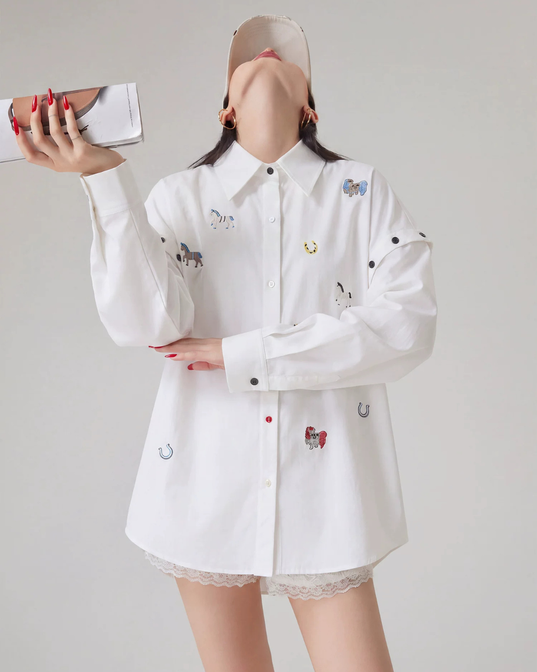Pony Embroidered Long-Sleeve Shirt FER0366