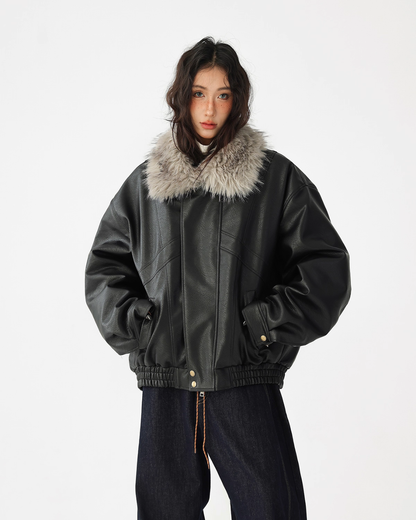 Fur Collar Leather Jacket ACS0347