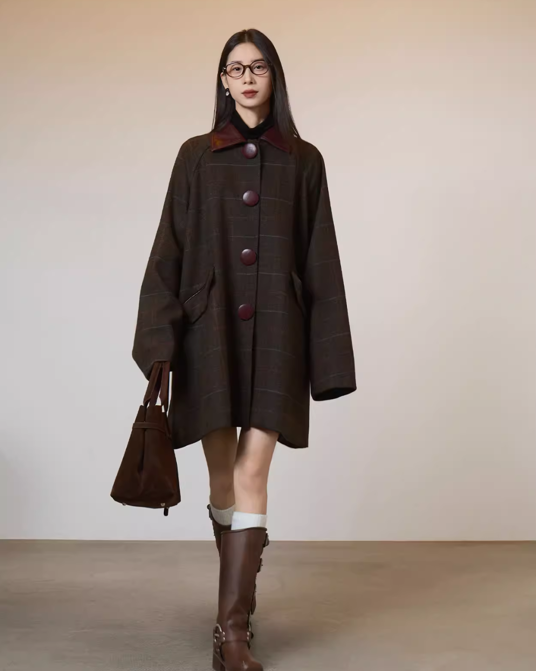 Patchwork Lapel Wool Coat  SUY0021