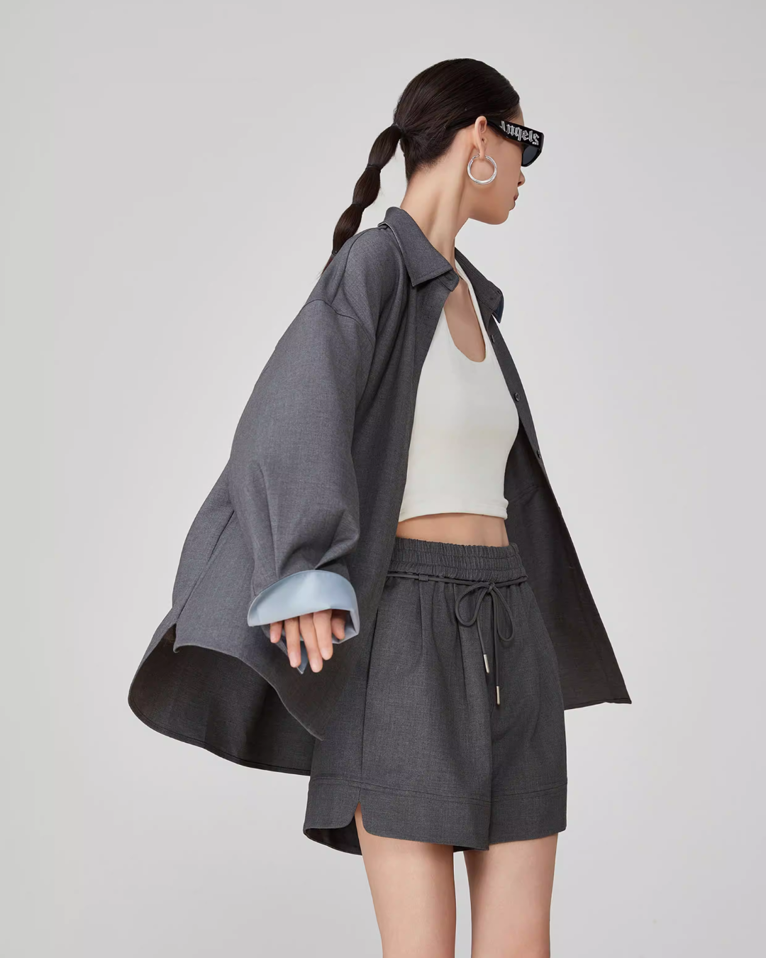 Gray Collared Long-Sleeve Shirt / Shorts FER0064