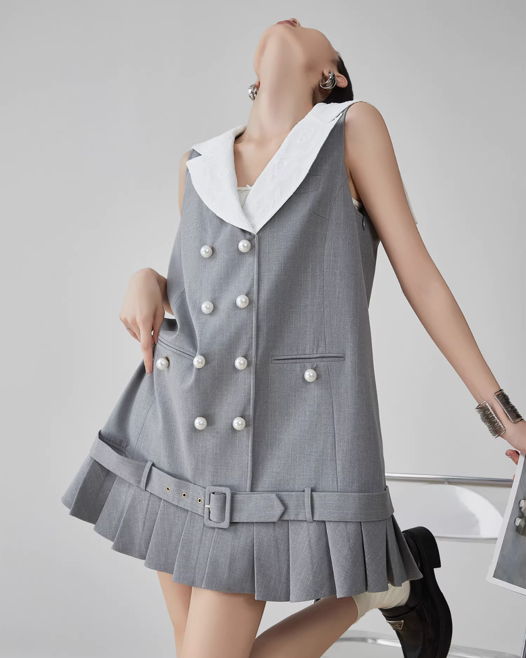 Double-Button Flare Mini Dress FER0093