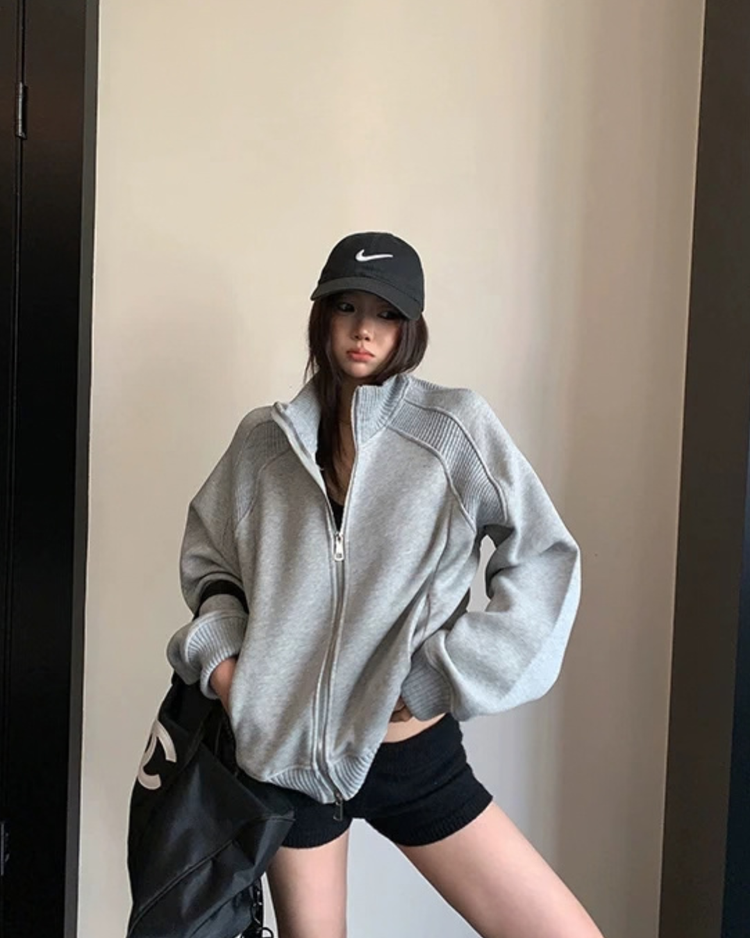 Rib-Knit Switch Zip-Up Blouson YLS1056