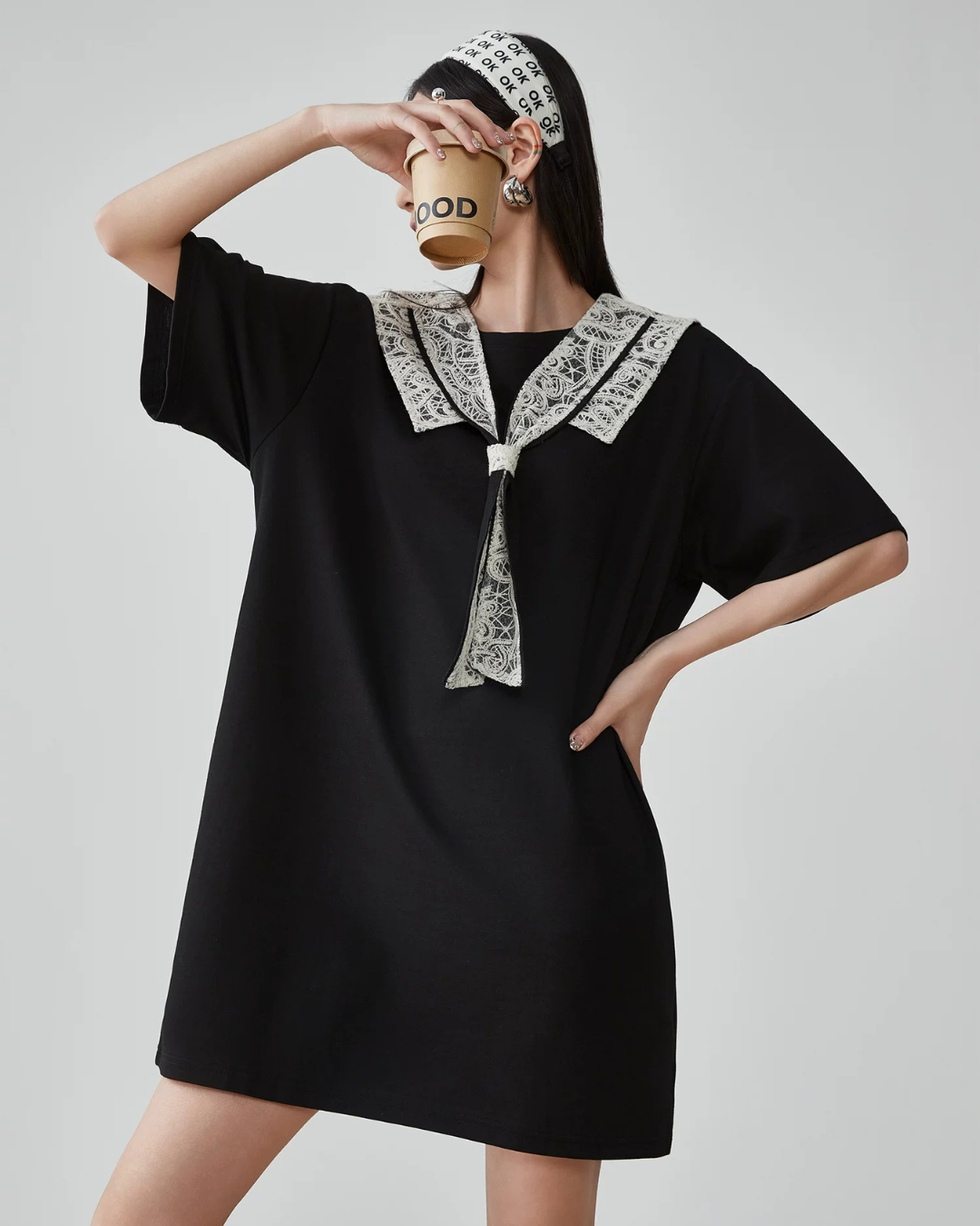 Race-Switching Sailor Collar Mini Dress FER0274