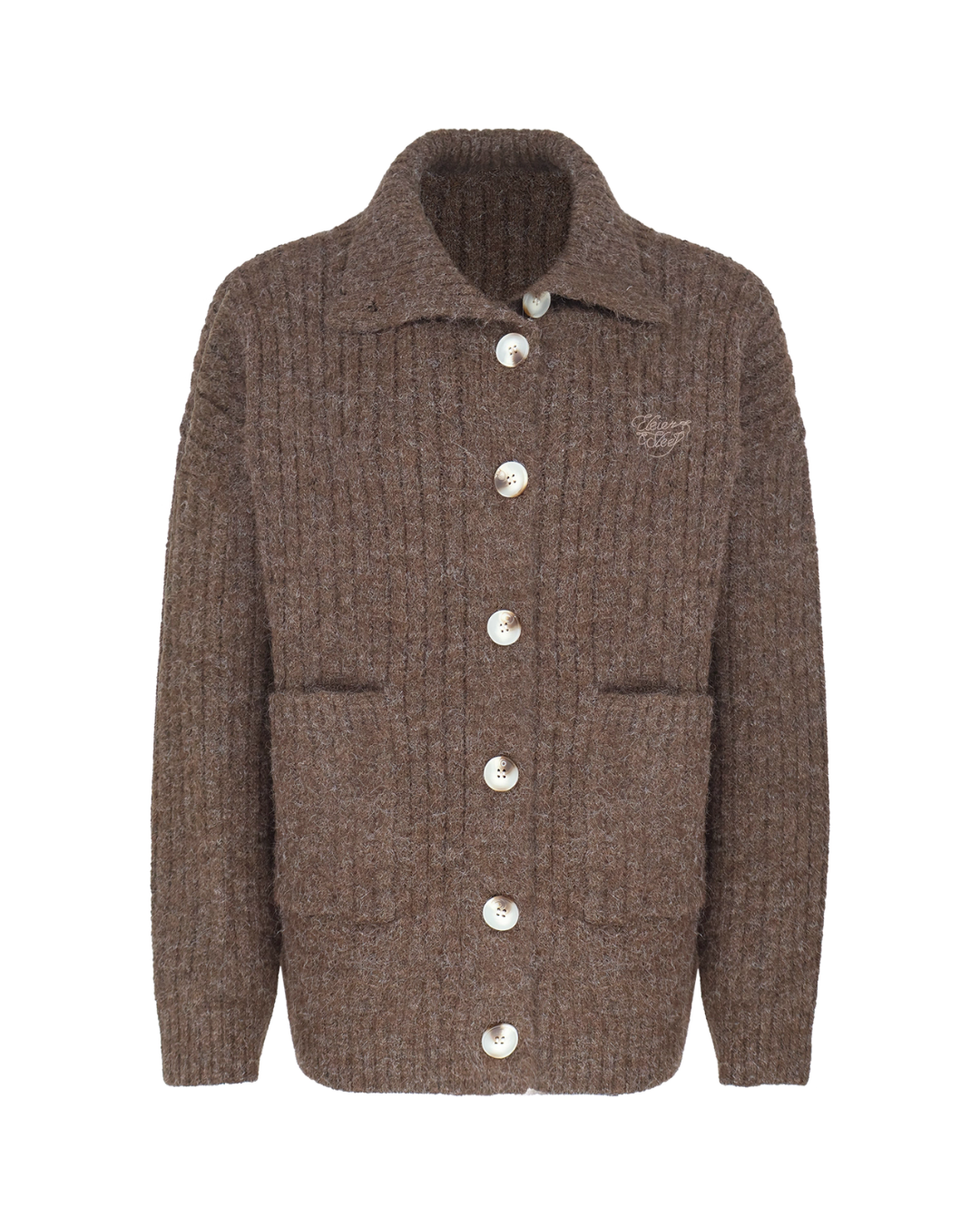Stand Collar Knit Cardigan/Wide Denim Pants ELS0015