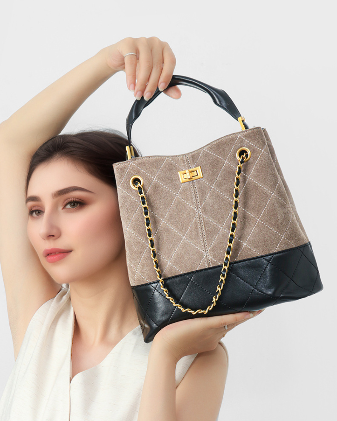 Suede & Leather Quilted Chain Bag ABB0003