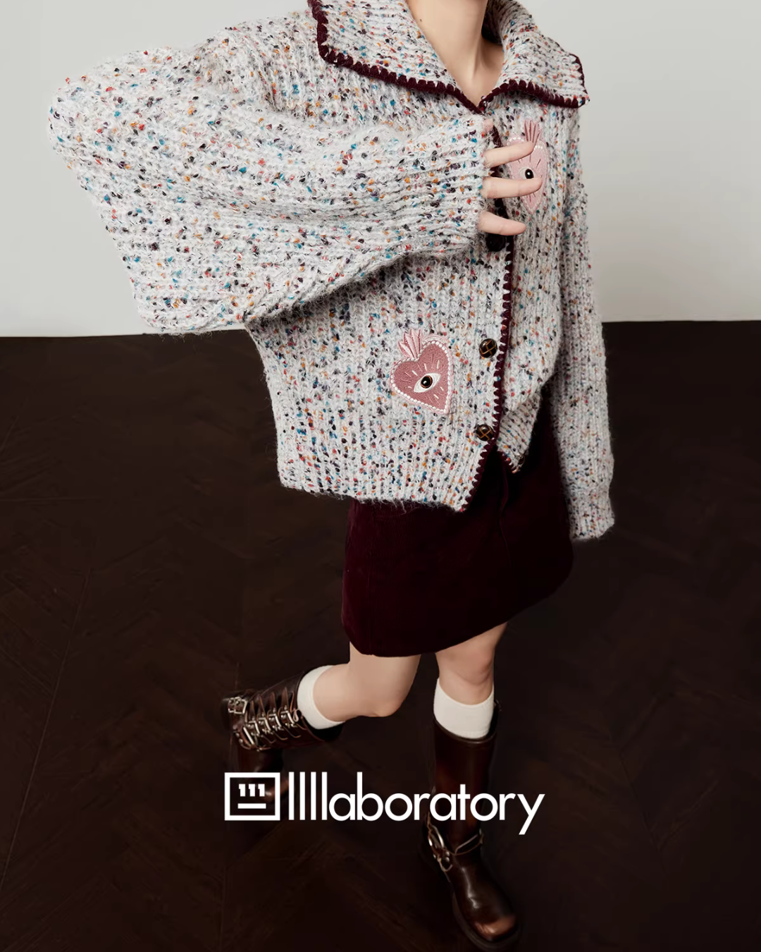 Mixed Color Knit Cardigan/Dark Purple Skirt LLA0580