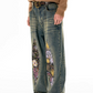 Retro Floral Design Denim Pants ART0001