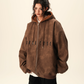 Oversized Suede Zip Hoodie BWA0007