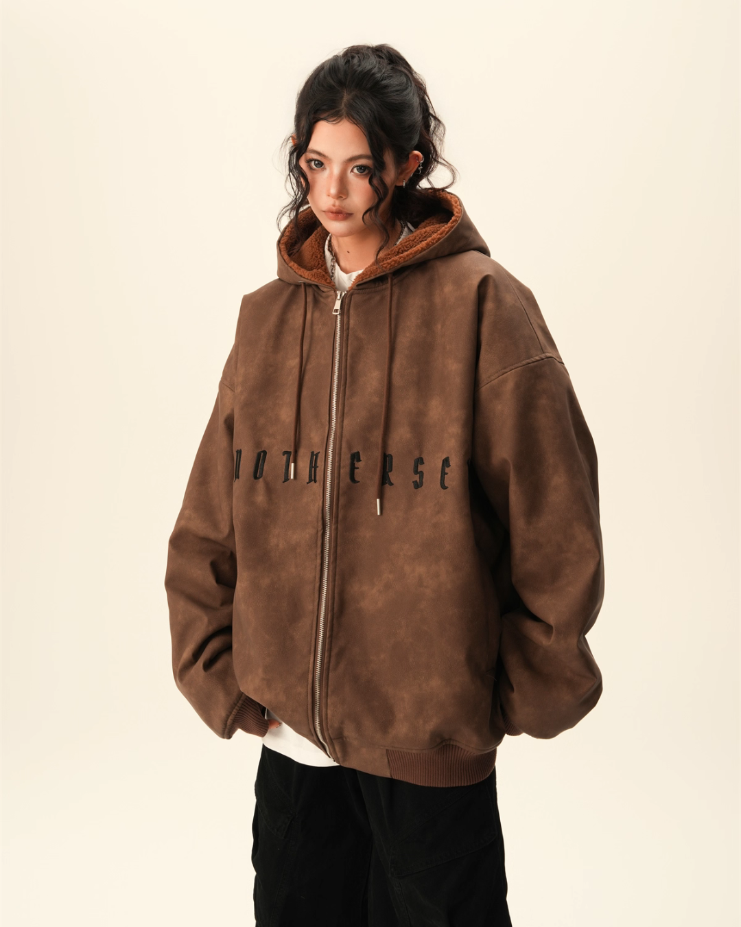 Oversized Suede Zip Hoodie BWA0007