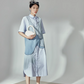 French Blue Patchwork Shirt Dress LLA0114