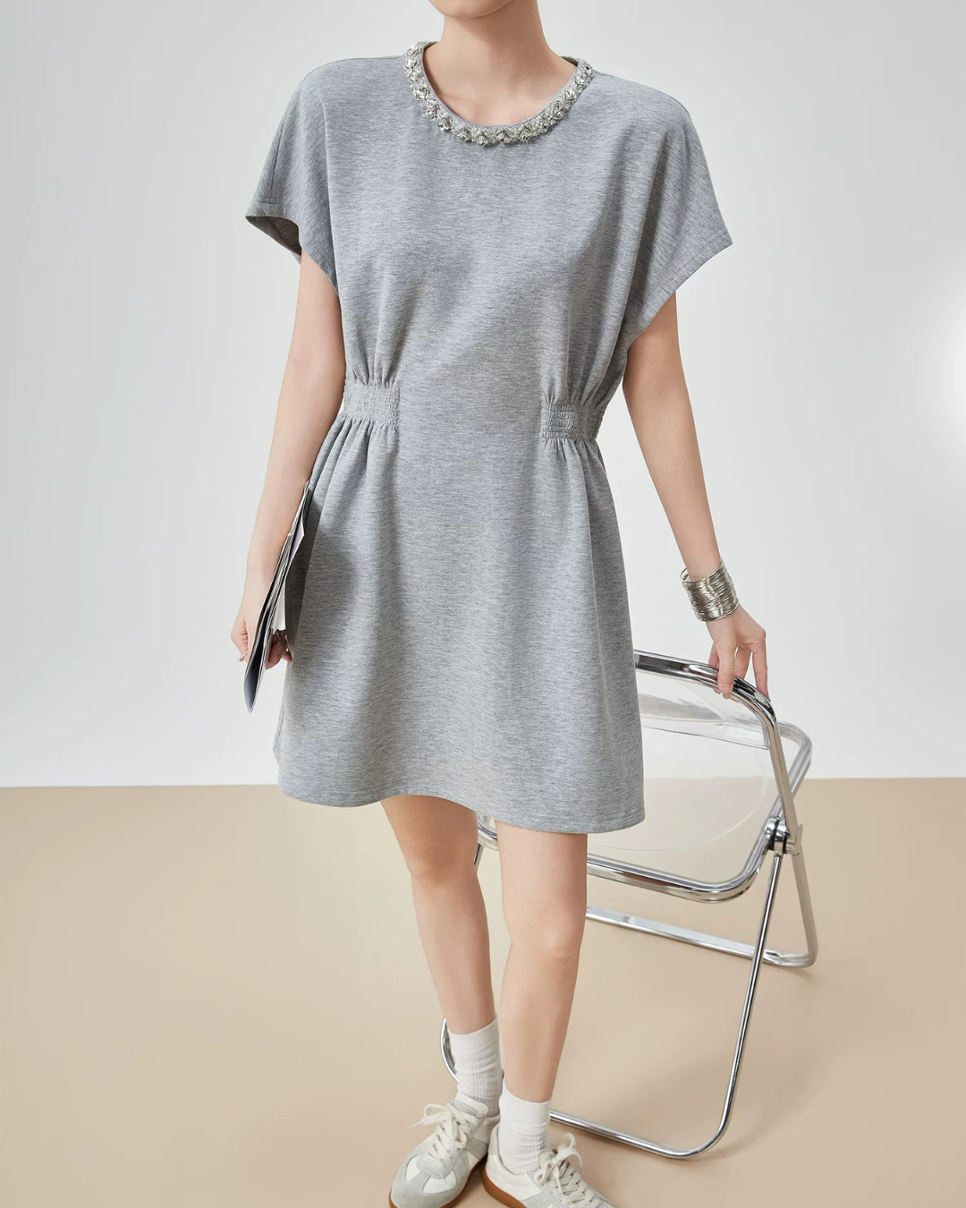 Waist Gather Sweatshirt Mini Dress FER0275