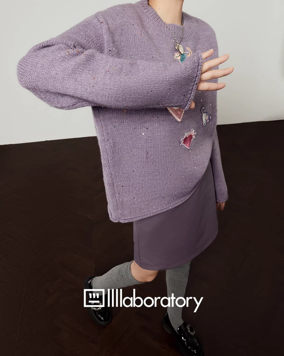 Embroidered Sequin Knit Top / Purple Mini Skirt LLA0620