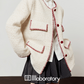 Elegant Tweed Jacket / Striped Pleated Skirt / White Long-Sleeve Shirt LLA0532