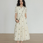 Apricot Flower Embroidery Tiered Long Dress VAS0022