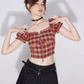 Retro Plaid Off-Shoulder Tops ZZF0236