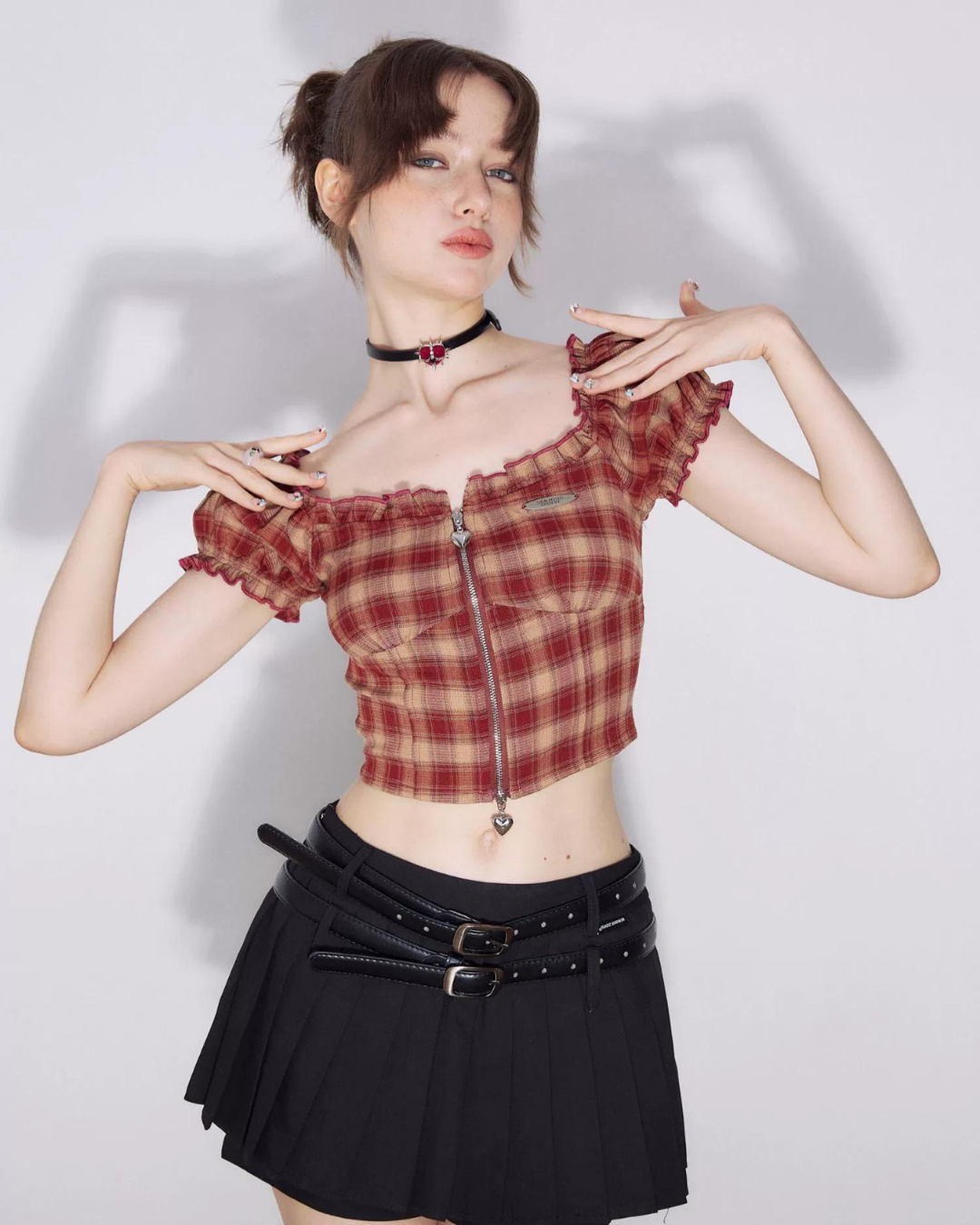 Retro Plaid Off-Shoulder Tops ZZF0236