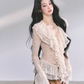 Wool Blazer Jacket/Mini Skirt/Frill Lace Blouse LAS0042