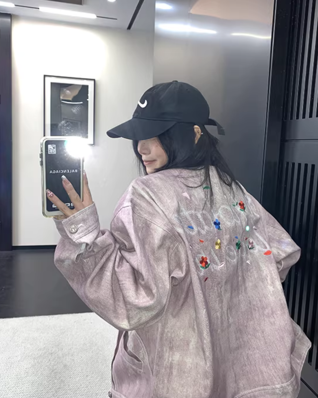 Back Logo Pink Denim Jacket YLS1026