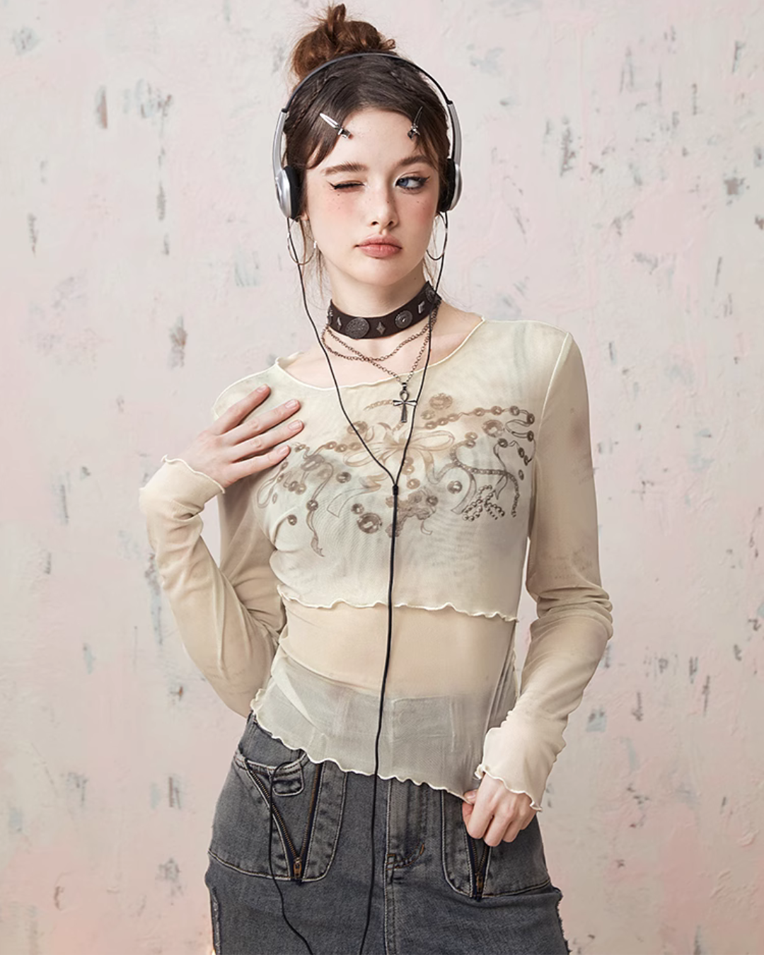 Retro Sheer Mellow Tops IMO0117