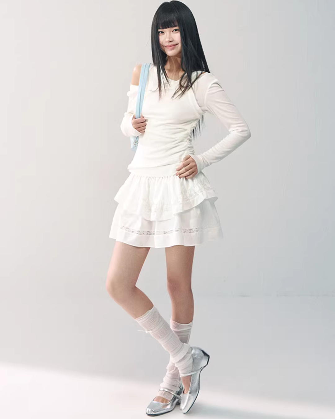 Asymmetrical Sheer Top / Flared Mini Skirt RCR0019