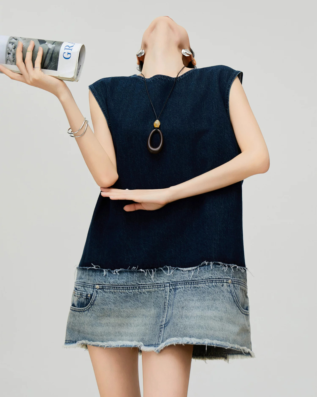 Denim Docking Design Sleeveless Dress FER0354