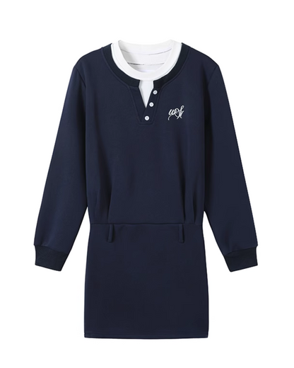 Half Button Tight Dress / Border Top / Belt WEO0004