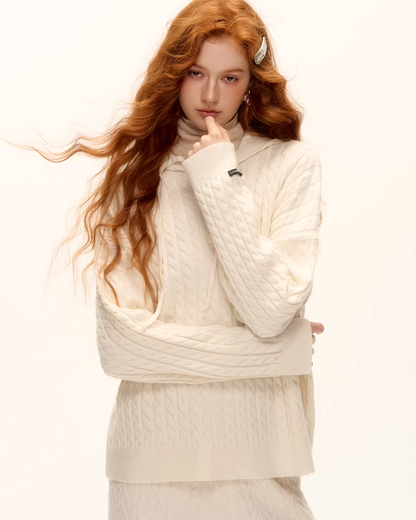 Wool Half-Button Knit Hoodie / Wide Pants ASG0073