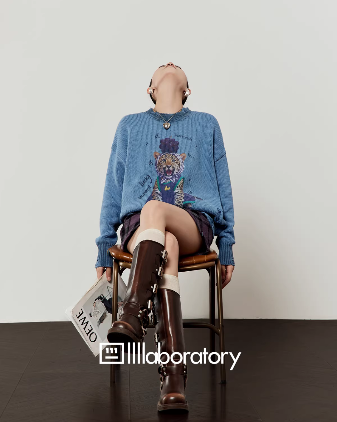 Cute Tiger Print Knit / Plaid Mini Skirt LLA0636