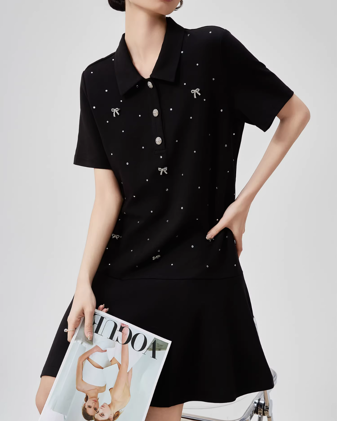 Ribbon Motif Polo Collar Mini Dress FER0113