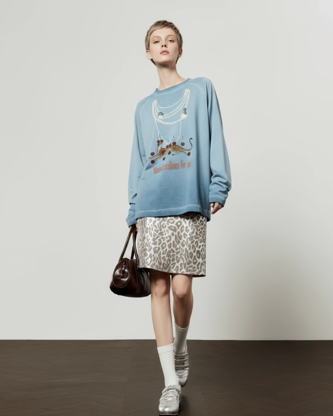 Pearl Light Leopard Long-Sleeve Top/Leopard Skirt LLA0609