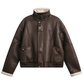 Stand Collar Faux Leather Jacket WLS0015