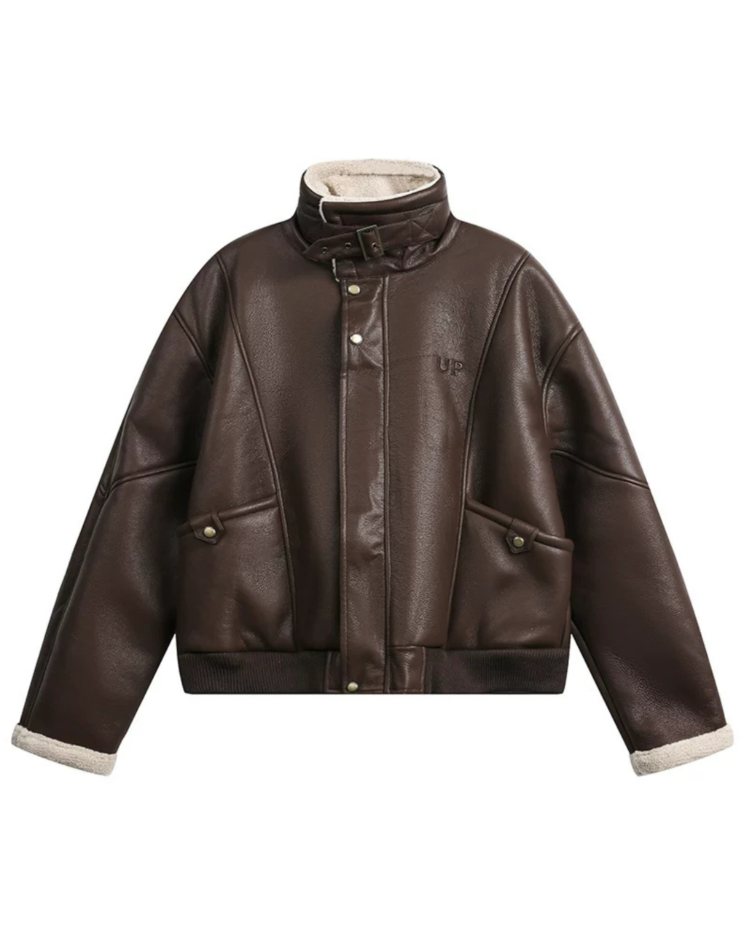 Stand Collar Faux Leather Jacket WLS0015
