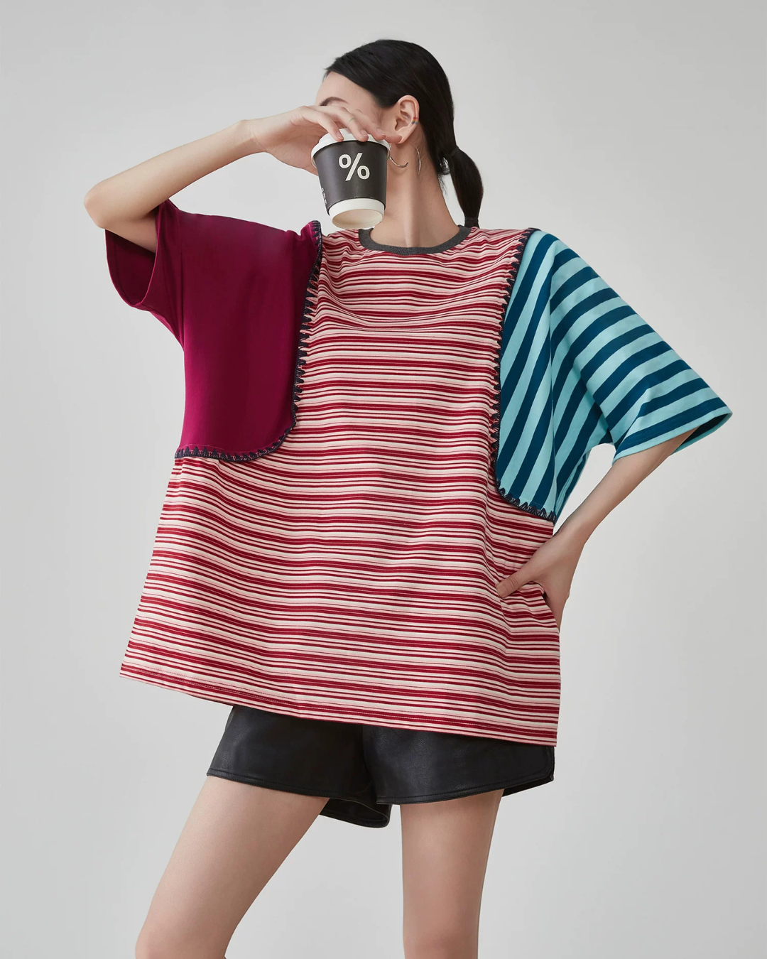 Patchwork-Style Oversized T-Shirt FER0246