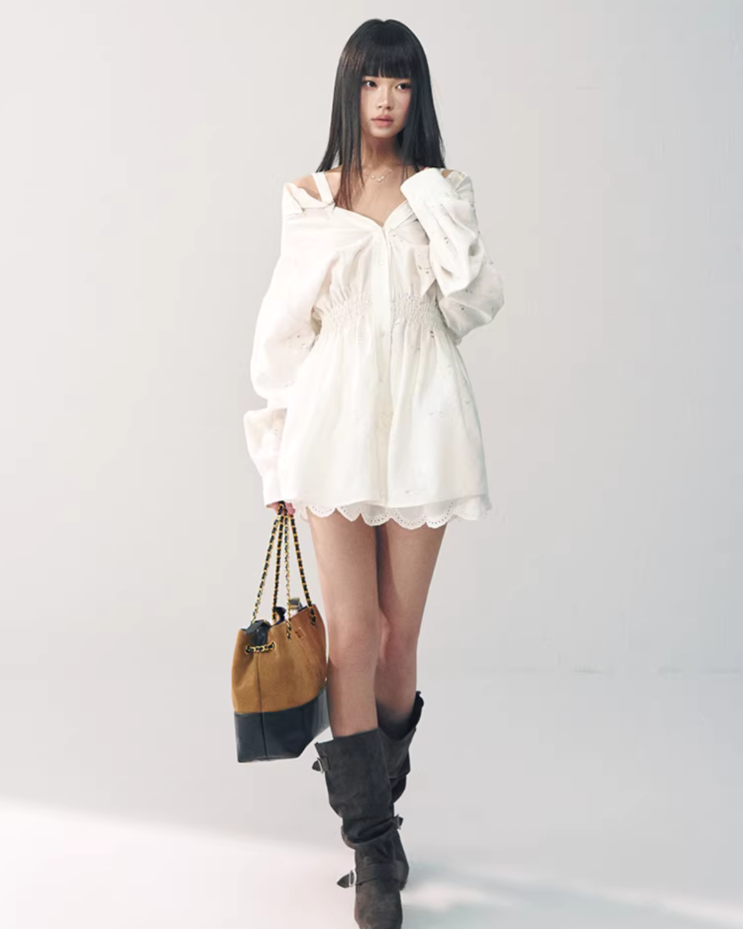 Off-Shoulder Long Sleeve Lace Dress RCR0017