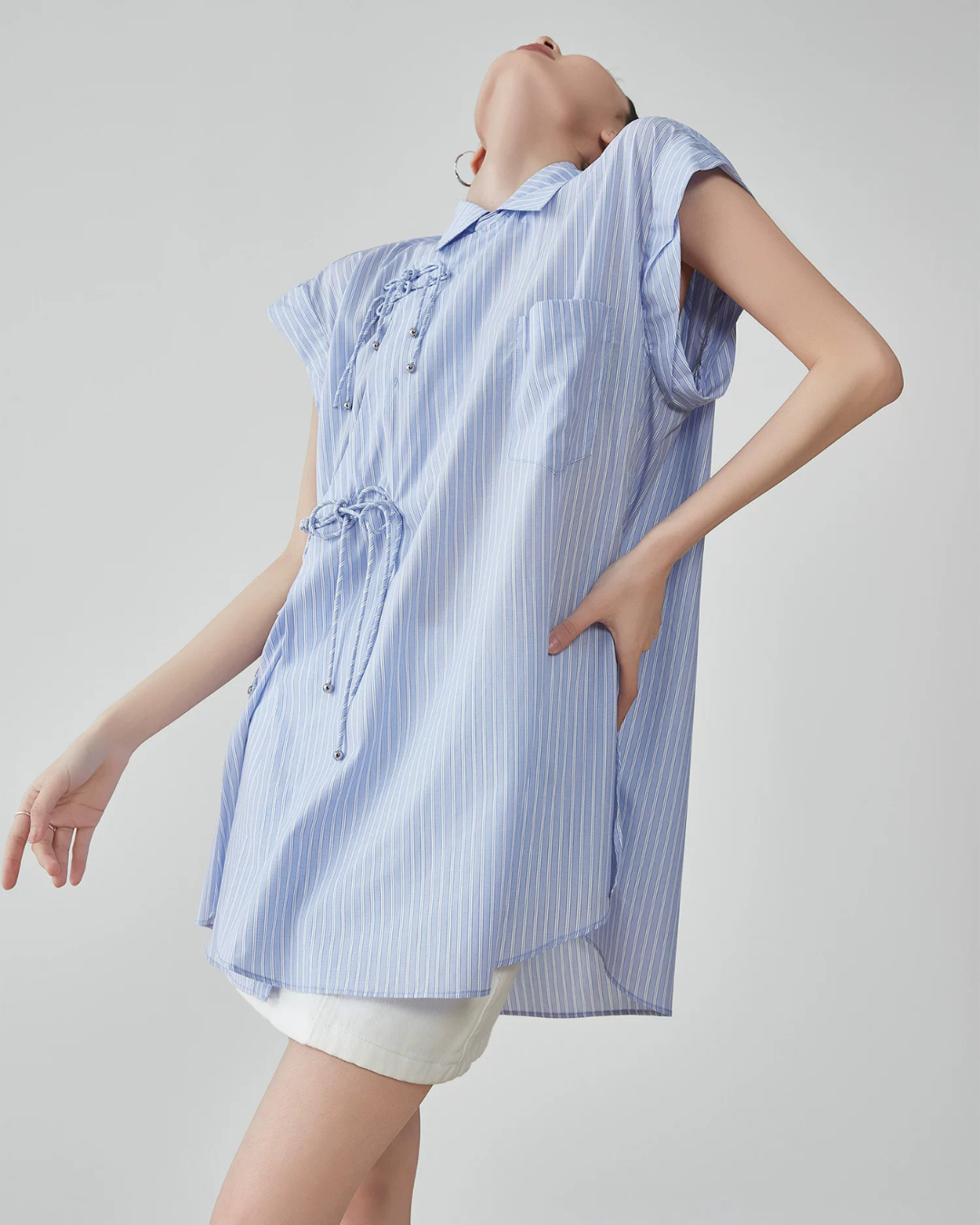 Blue Striped Sleeveless Shirt FER0177
