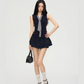 Navy Blue Double Layer Skirt PUC0017