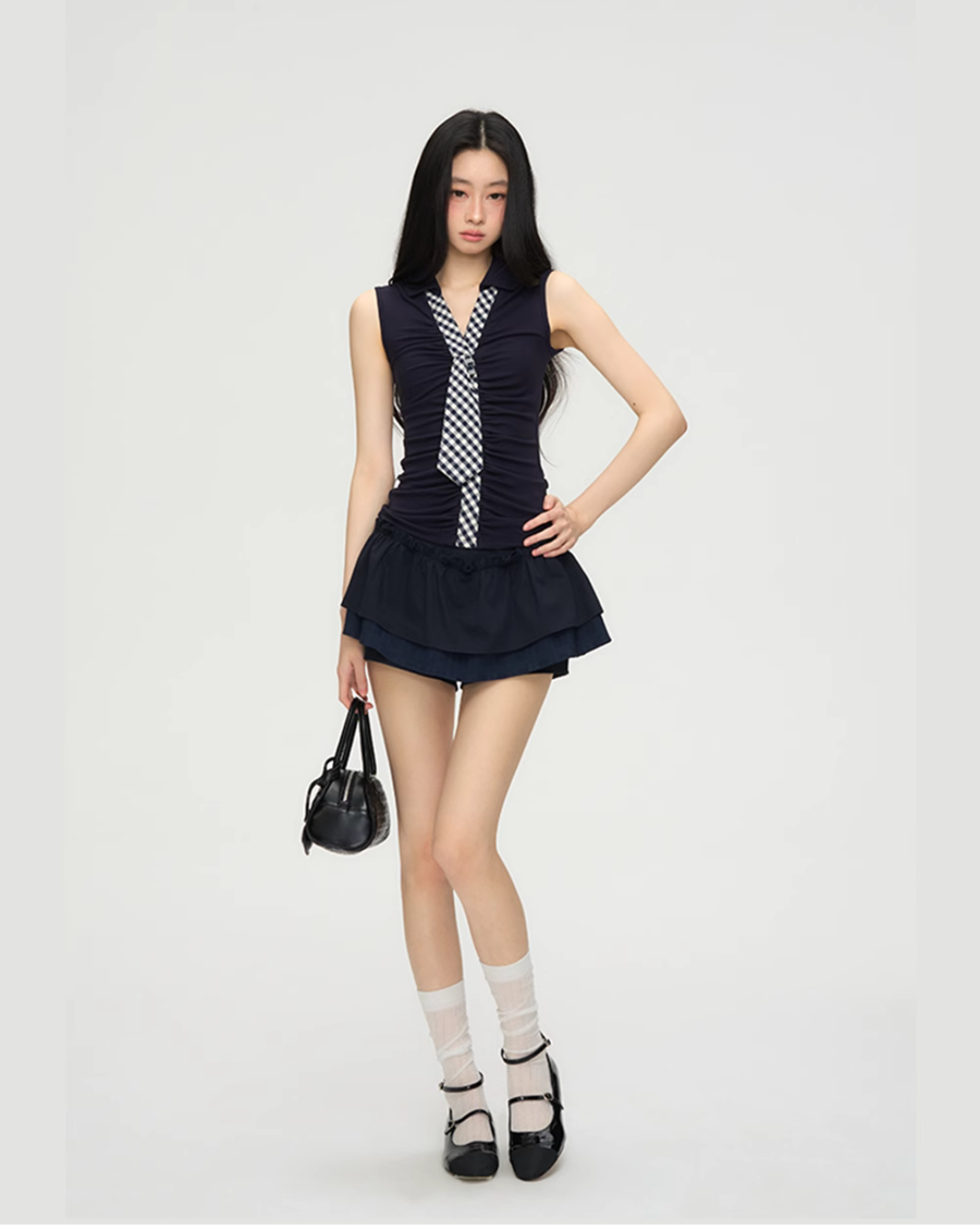Navy Blue Double Layer Skirt PUC0017